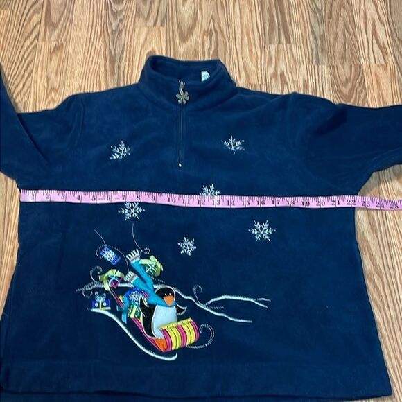 Vintage Christmas Full Zip Fleece Jacket, Navy, Sweater, White Stag, Women’s XL - Picture 4 of 6